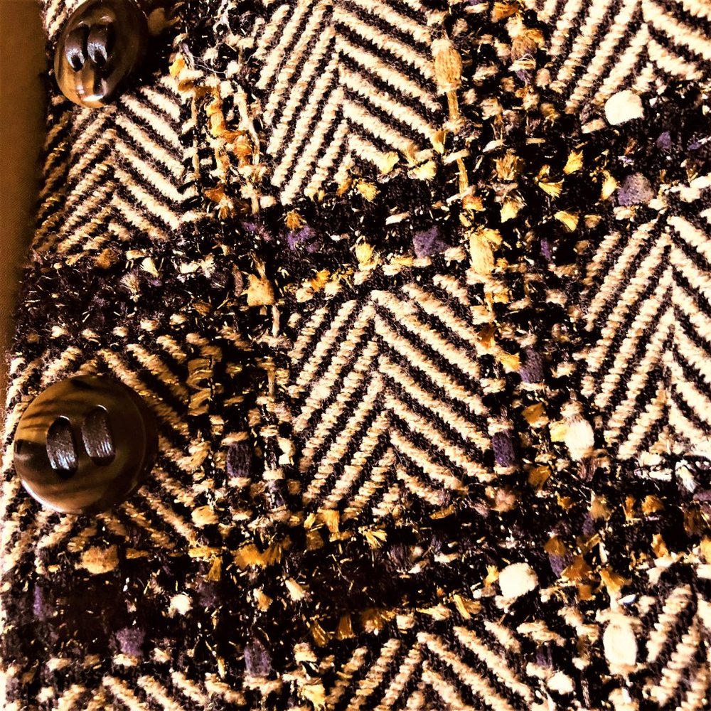 ECAILLE Paris Brown Overcheck Herringbone Tweed Woven with Lurex Jacket Sz 10 - Picture 3 of 7